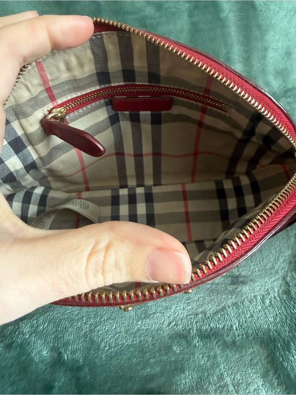 Burberry Red Pebbled Leather Dome Crossbody Bag with Gold Hardware - Picture 12 of 13